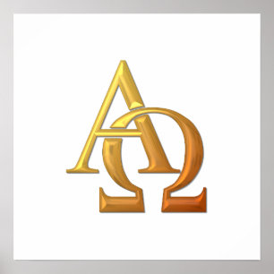 Guld- "3-D" alfabetisk och Omega symbol Poster