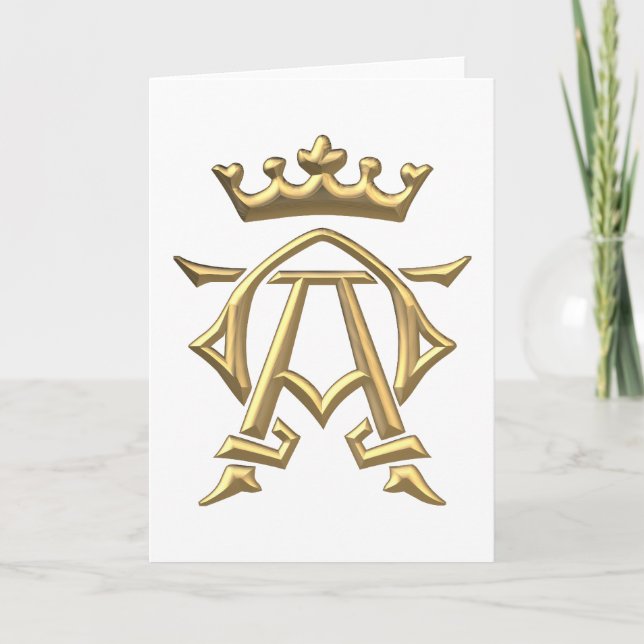 Guld- "3-D" alfabetisk och Omega w/Crown symbol Anteckningskort (Framsida)