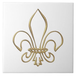 Guld- "3-D" Fleur-de-lis Kakelplatta