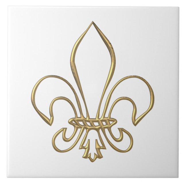 Guld- "3-D" Fleur-de-lis Kakelplatta (Framsidan)