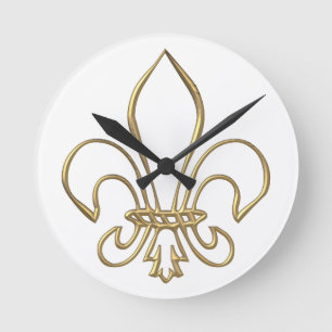 Guld- "3-D" Fleur-de-lis Rund Klocka