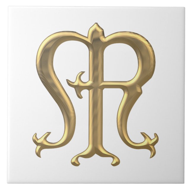 Guld- "3-D" jungfruligt Mary symbol Kakelplatta (Framsidan)