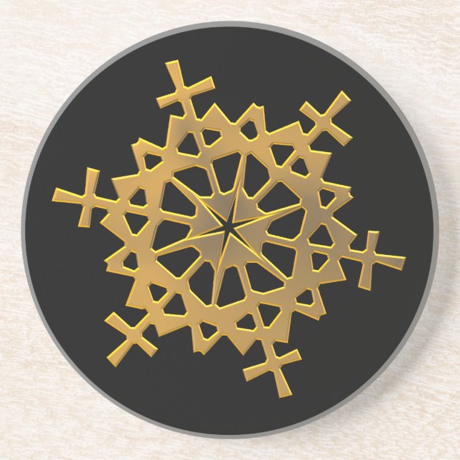 Guld "3-D" Snöflake Underlägg Sandsten (Framsidan)