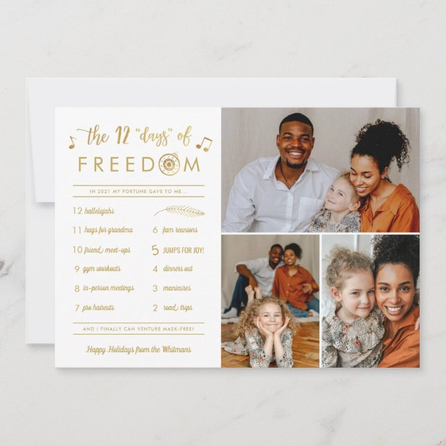 Guld 3 Photo Collage Funny Post Covid jul Julkort (Framsida)