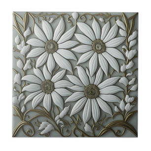 Guld 3D-Blommigt Wall Decor Nouveau Ceramic Tile Kakelplatta
