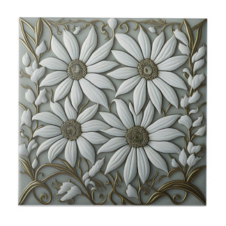 Guld 3D-Blommigt Wall Decor Nouveau Ceramic Tile Kakelplatta