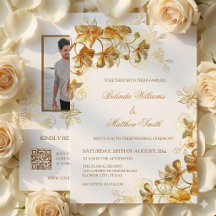 Guld 3D blommor Vita