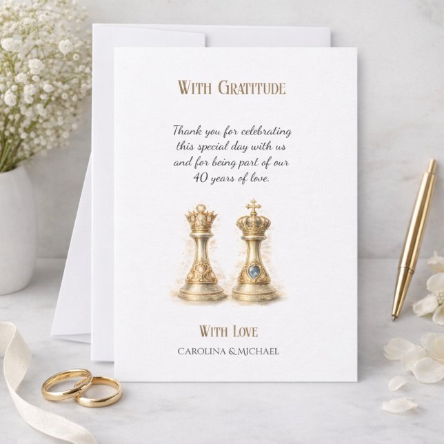 Guld 40 År av kärlek Bröllopsjubileum Tack Kort (Skapare uppladdad)