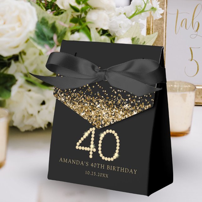 Guld 40-diamanter Födelsedagsfest Presentaskar (Black and gold 40th birthday party favor gift boxes)