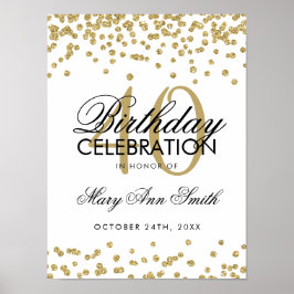 Guld 40:e födelsedagen Glitter Confetti White Poster
