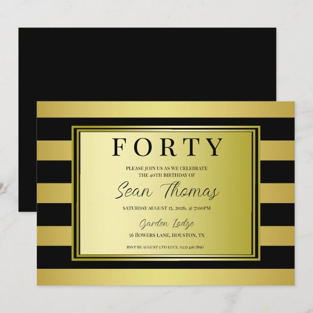 Guld 40:e födelsedagen inbjudningar (Fram/baksida)