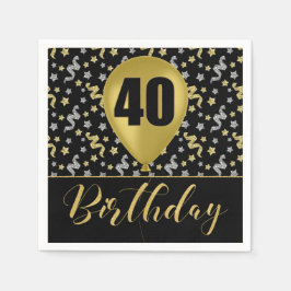 Guld 40 födelsedag i Guld och Silver på svart Pappersservett