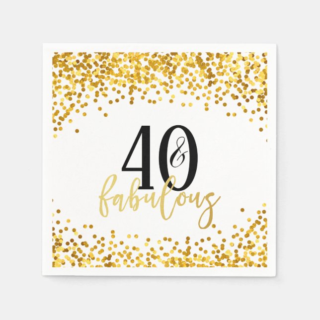 Guld 40 och Fabulous 40:e födelsedag Party Napkins Pappersservett (Framsidan)