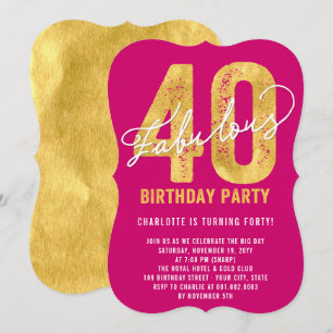 Guld 40 och Fabulous 40:e födelsedagen Party Inbju Inbjudningar