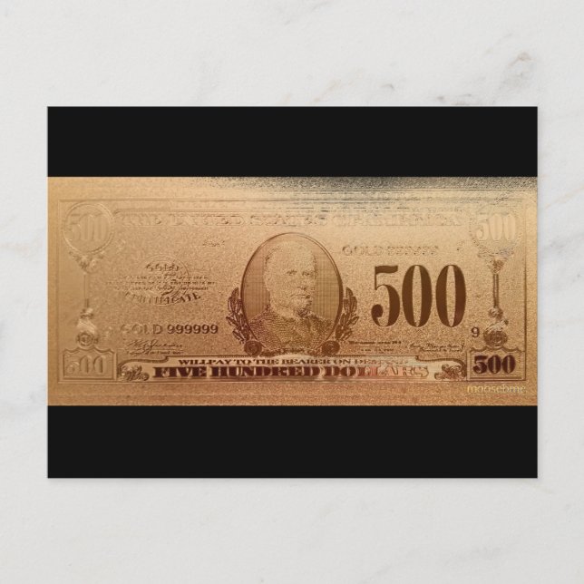 Guld, 500 dollar Bill Front Vykort (Framsida)