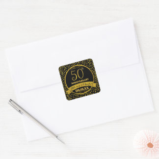 Guld 50-års bröllopsdag jubileum fyrkantigt klistermärke