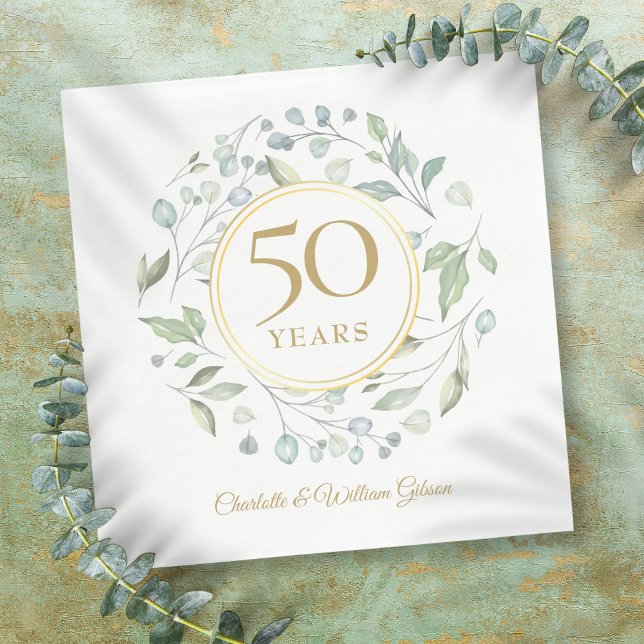 Guld 50 års bröllopsdag Laurel Grönska  Pappersservett (Golden 50 Wedding Anniversary Laurel Greenery Napkins)