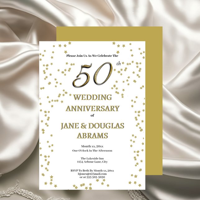 Guld 50-års bröllopsfirande inbjudan (Golden 50th Wedding Anniversary Party Invitation)
