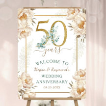 Guld 50-års bröllopsfirande Peony Blommig Välkomst