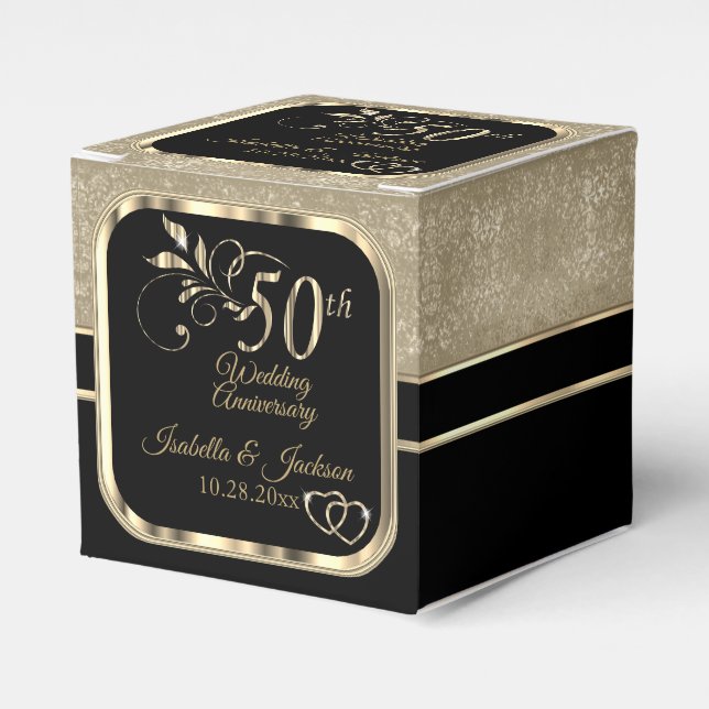 Guld 50-års bröllopsfirande presentförpackning presentaskar (Framsidan Sidan)