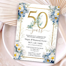 Guld 50-års bröllopsjubileum Blommande Margareta Inbjudningar