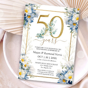 Guld 50-års bröllopsjubileum Blommande Margareta Inbjudningar