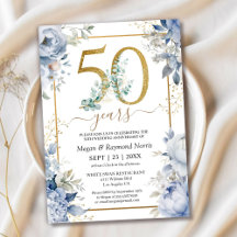 Guld 50-års bröllopsjubileum Dammtor Blå Blommig