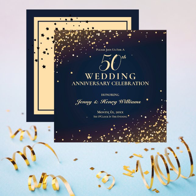 Guld-50-års bröllopsjubileum-fest inbjudningar (Golden 50th Wedding Anniversary Party Invitation)