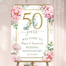 Guld 50-års bröllopsjubileum Peony Blommig Välkoms