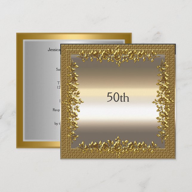 Guld 50-års födelsedagsfirande födelsedagsinbjudan inbjudningar (Fram/baksida)