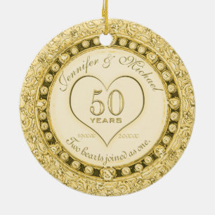 Guld 50-årsdagen julgransprydnad keramik