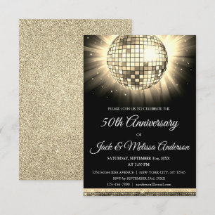 Guld 50-årsdagen Party Disco Boll Inbjudningar