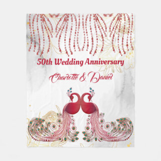 Guld 50-årsdagen Red Peacock Kärlek Vinge Heart Fleecefilt