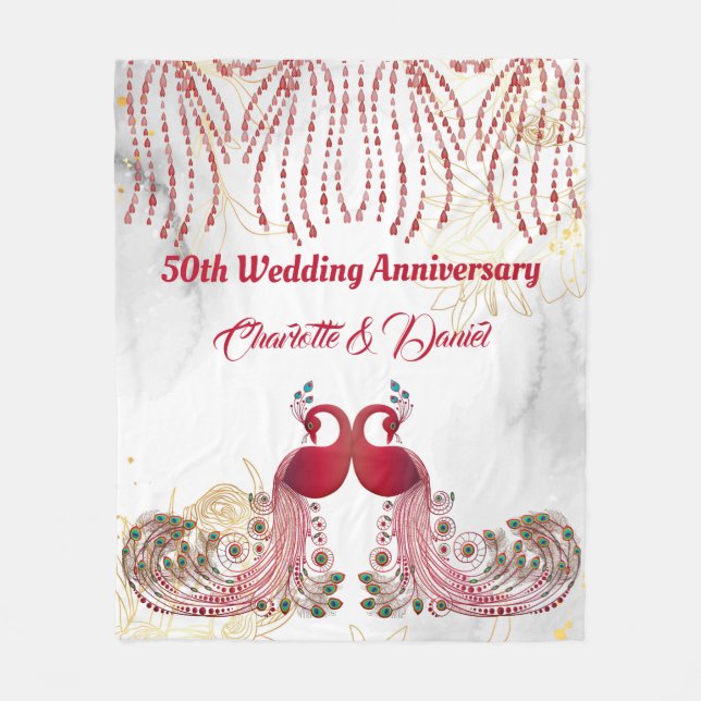 Guld 50-årsdagen Red Peacock Kärlek Vinge Heart Fleecefilt (Framsidan)