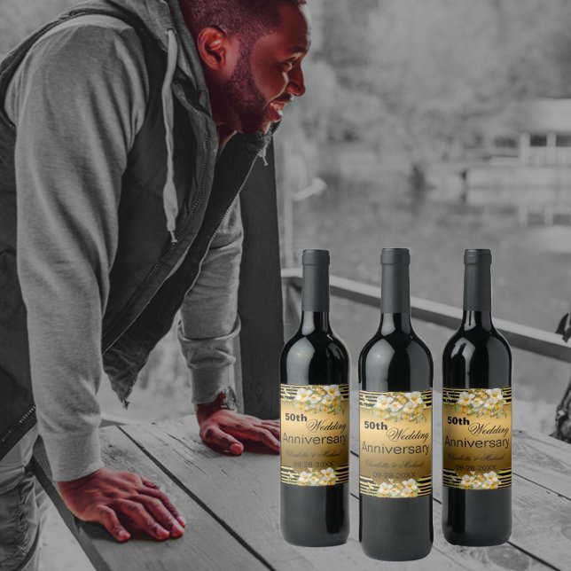 Guld 50:e Bröllop-årsdagen Vinflaska Etikett (Skapare uppladdad)