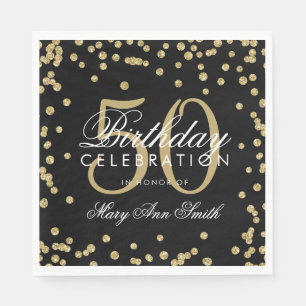 Guld 50:e födelsedag Glitter Konfetti Black Pappersservett
