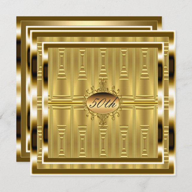 Guld 50:e Födelsedagsfest inbjudan Guld (Fram/baksida)