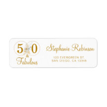 Guld 50 Fabulous Birthday Script-Returadress