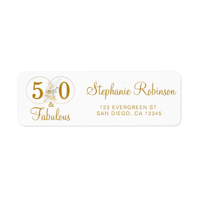 Guld 50 Fabulous Birthday Script-Returadress Returadress Etikett (Framsidan)