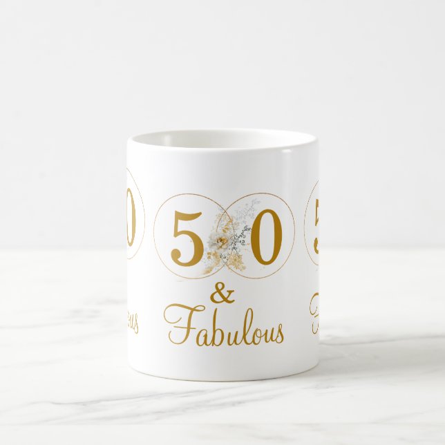 Guld 50 och Fabulous 50:e födelsedagskaffe Mugg (Center)