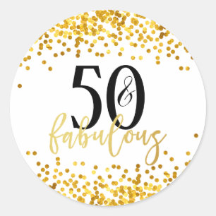 Guld 50- och Fabulous Födelsedagsfest Stickers Runt Klistermärke