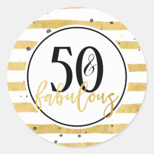 Guld 50- och Fabulous Födelsedagsfest Stickers Runt Klistermärke