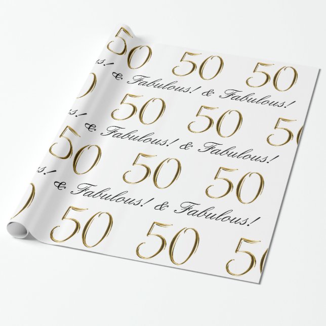 Guld 50 och sagolik | 50th födelsedaggåva presentpapper (Utrullad)