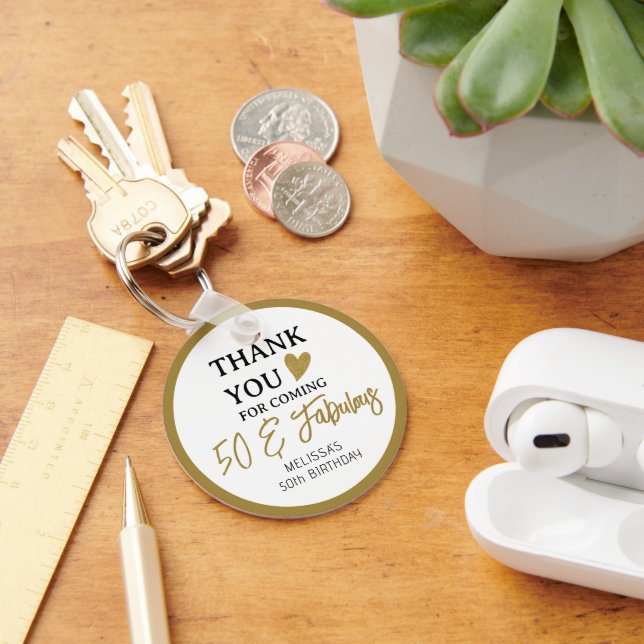 Guld 50 och uppmjukande 50:e Födelsedagsfestens fa Nyckelring (Skrivbord)