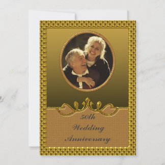 Guld- 50th bröllopsdagpartyinbjudan inbjudningar