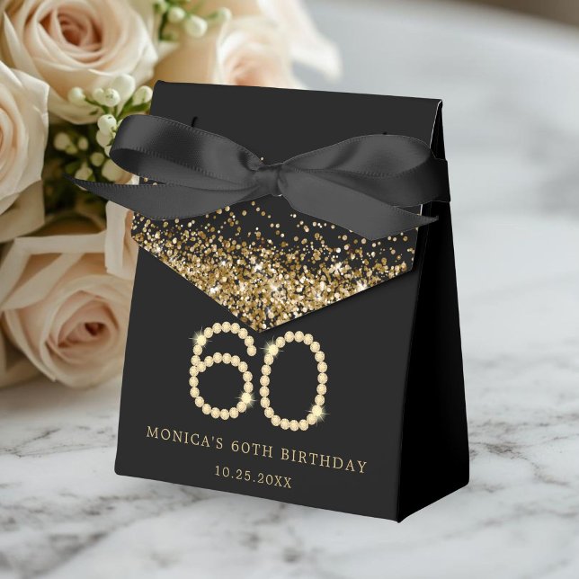 Guld 60-diamanter födelsedagsfest presentaskar (Gold Diamonds 60th Birthday Party Favor Boxes)