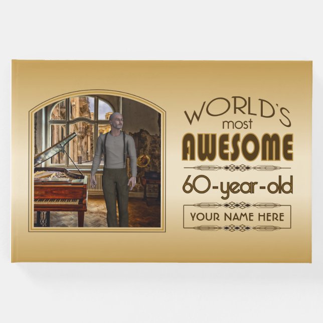 Guld 60:e födelsedag Världsfoto med bästa Anpassni Gästböcker (Framsida)