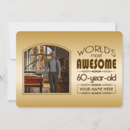 Guld 60:e födelsedag Världsfoto med bästa Anpassni Inbjudningar