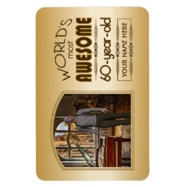 Guld 60:e födelsedag Världsfoto med bästa Anpassni Magnet