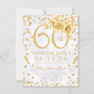 Guld 60:e födelsedagen Glam Marble Spara Datumet